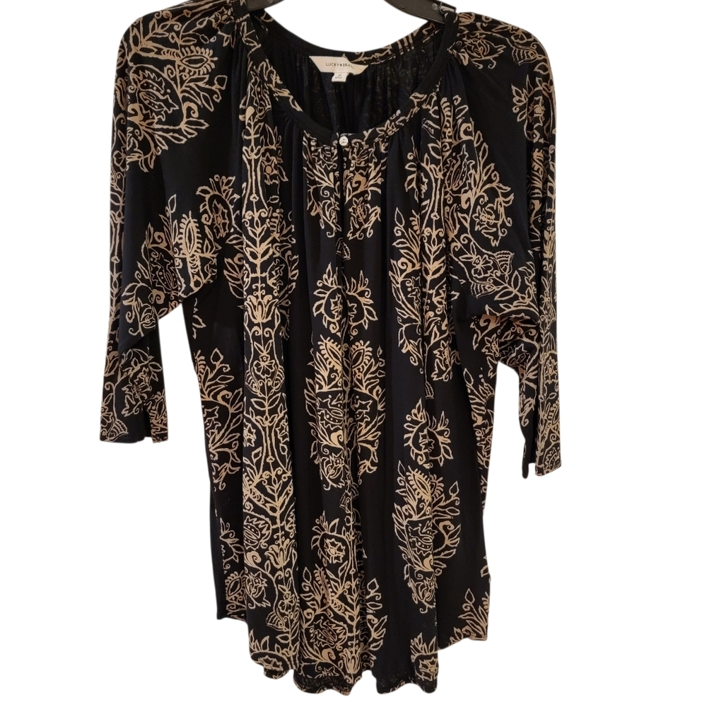 Lucky Brand Black Floral Keyhole Blouse Women's 2XL